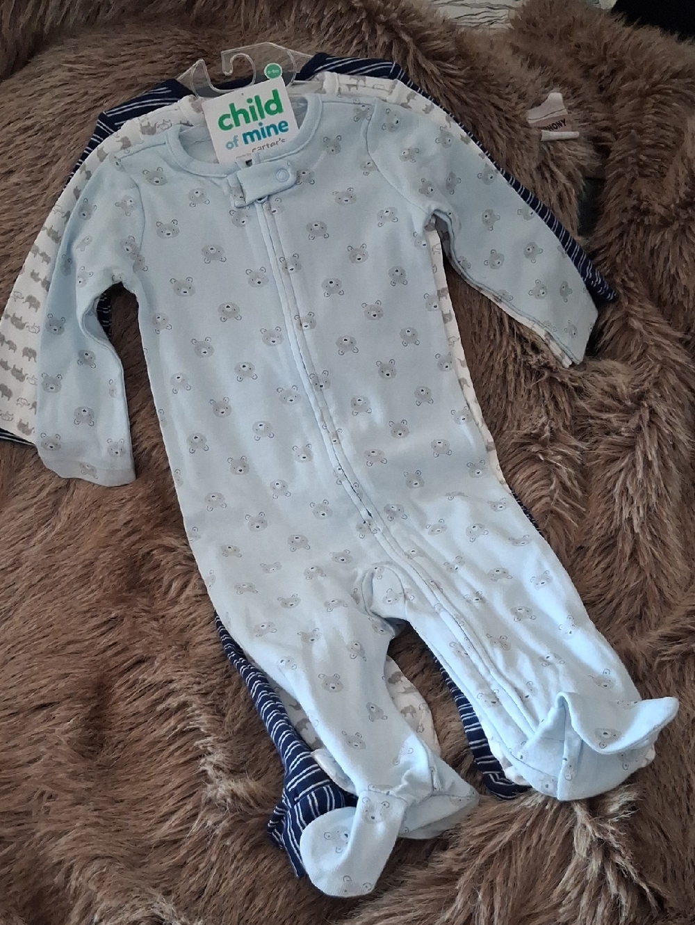 child of mine Light Blue Bear Print Footed One-Piece